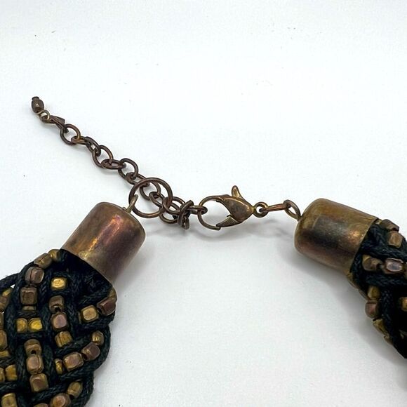 *3/$20* Vintage woven black cord and gold / bronze tone beaded collar necklace - Picture 5 of 5
